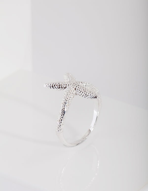 Silver Textured Starfish Ring