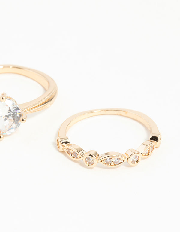 Gold Round Cubic Zirconia Ring Stack