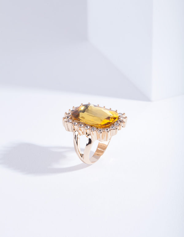 Gold Citrine Faceted Stone Ring