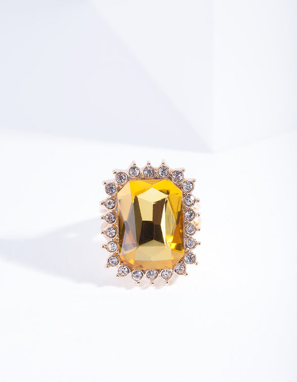 Gold Citrine Faceted Stone Ring