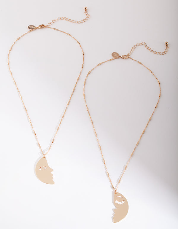 Gold Surreal Moon Necklace 2 Pack