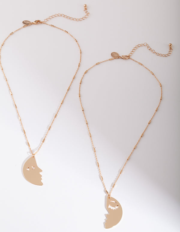 Gold Surreal Moon Necklace 2 Pack