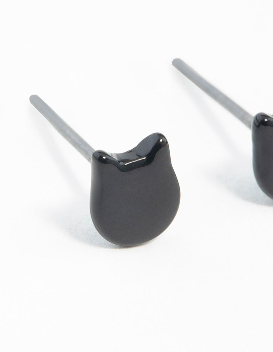 Black Micro Cat Stud Earrings