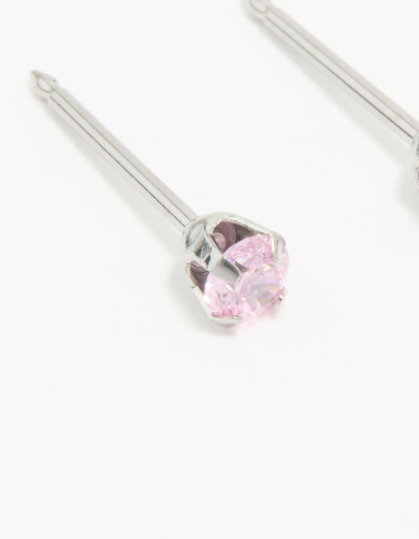 Surgical Steel Pink Cubic Zirconia Piercing Stud 3mm