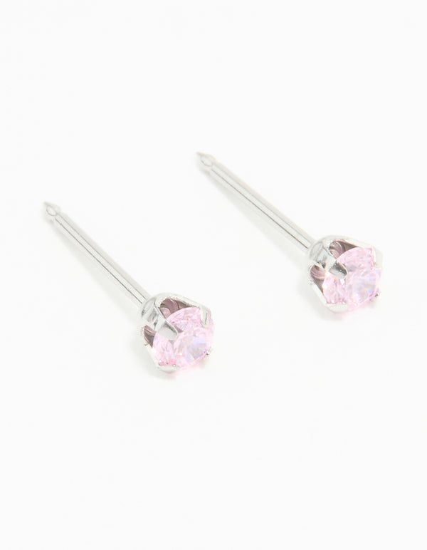 Surgical Steel Pink Cubic Zirconia Piercing Stud 3mm