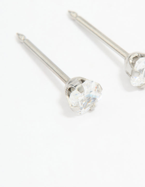 Surgical Steel Princess Cut Cubic Zirconia Piercing Stud 3mm
