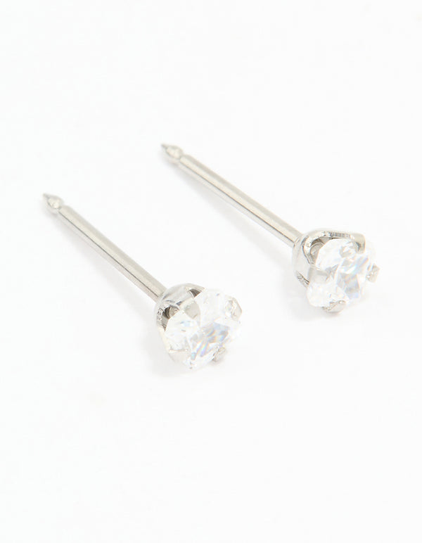 Surgical Steel Princess Cut Cubic Zirconia Piercing Stud 3mm