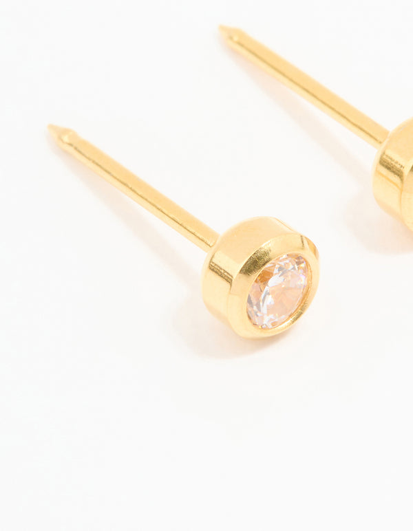 Gold 24K Cubic Zirconia Bezel Piercing Stud 3mm