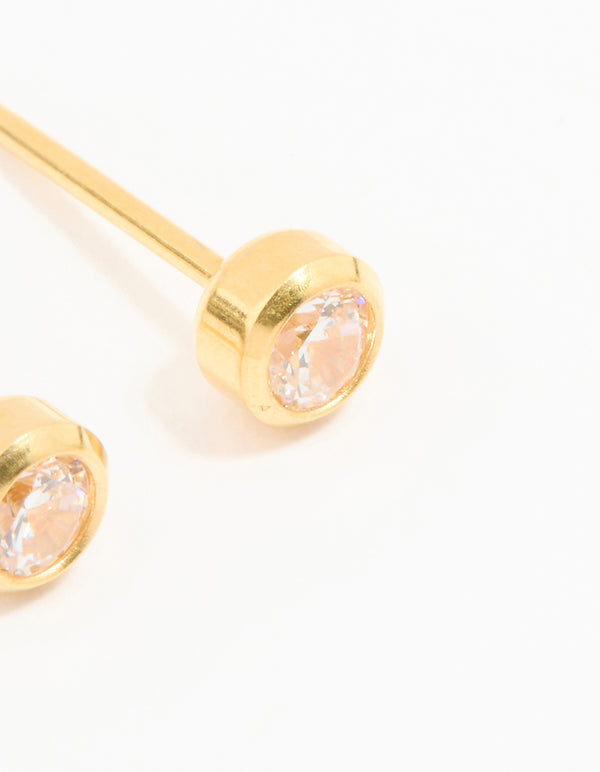 Gold 24K Cubic Zirconia Bezel Piercing Stud 3mm