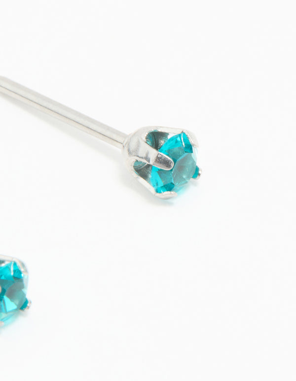Surgical Steel Blue Zircon Crystal Piercing Stud 3mm