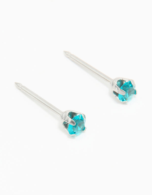Surgical Stainless Steel Aqua Blue 3MM Cubic Zirconia Piercing Stud
