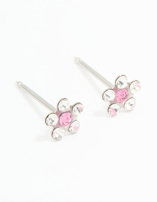 Surgical Stainless Steel Pink Cubic Zirconia Daisy Piercing Stud