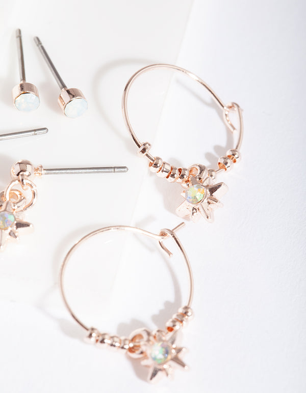 Rose Gold Sun Star Earring 5-Pack