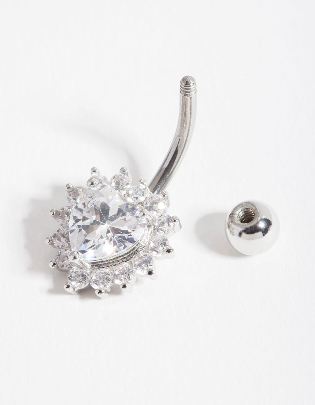 Surgical Steel Cubic Zirconia Halo Heart Belly Bar