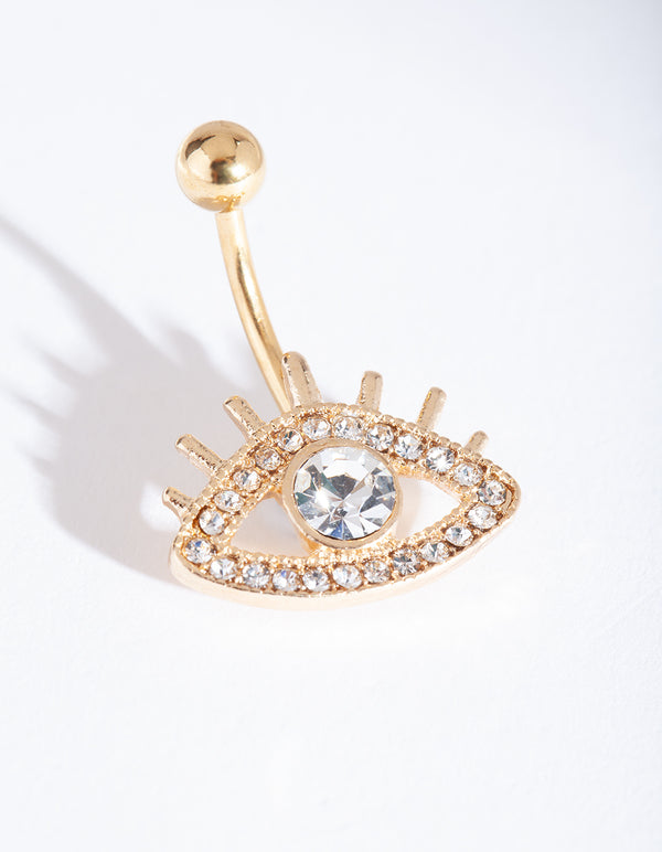 Gold Diamante Eye Belly Bar