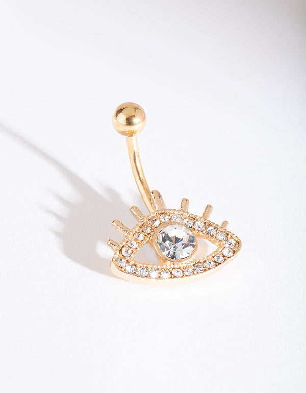 Gold Diamante Eye Belly Bar