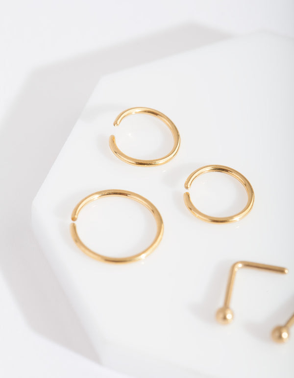Gold Plain Nose Piercing 6-Pack