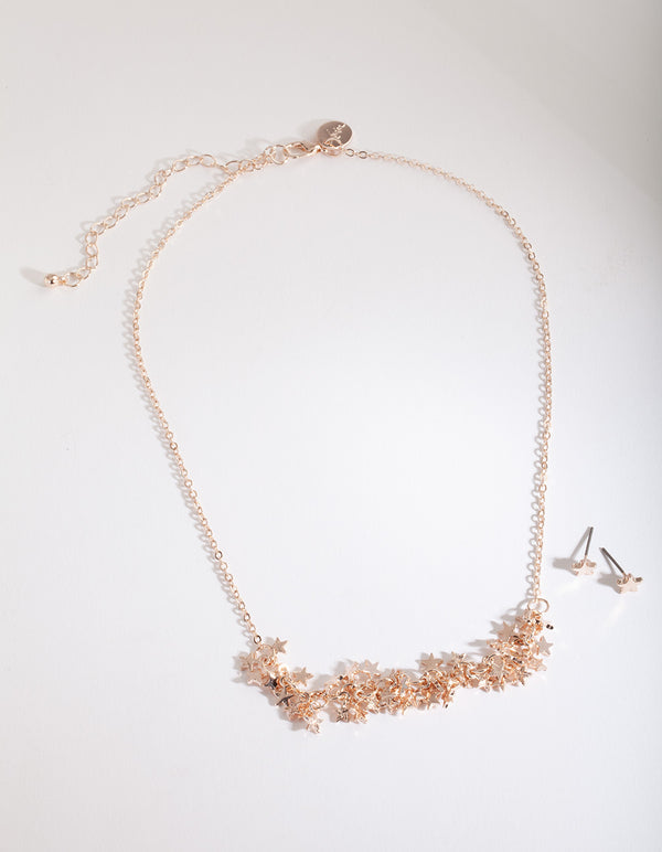 Kids Rose Gold Star Earring Necklace Set
