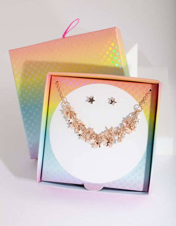 Kids Rose Gold Star Earring Necklace Set