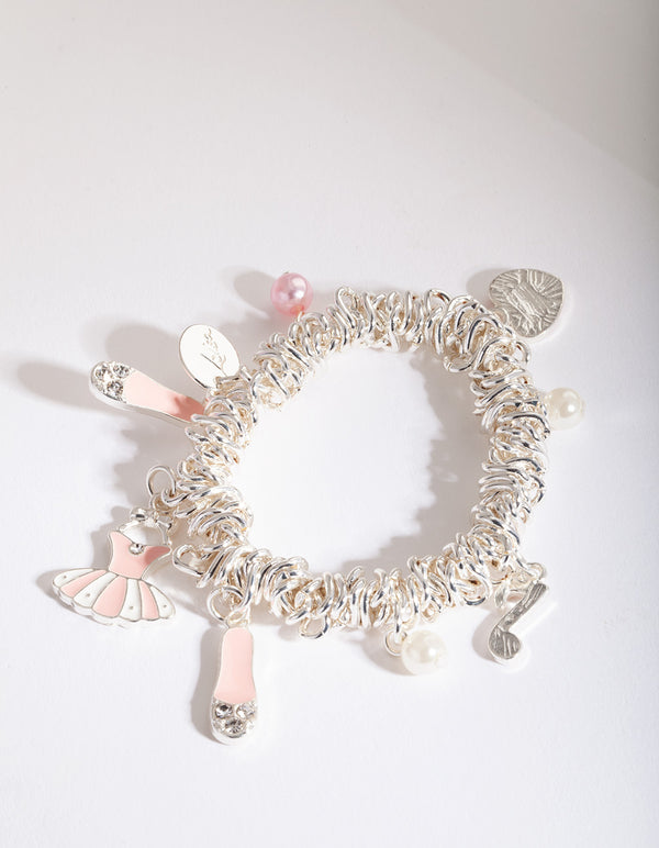 Kids Silver Pink Heart Stretch Bracelet