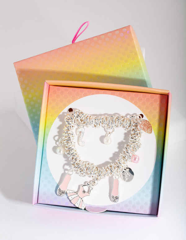 Kids Silver Pink Heart Stretch Bracelet
