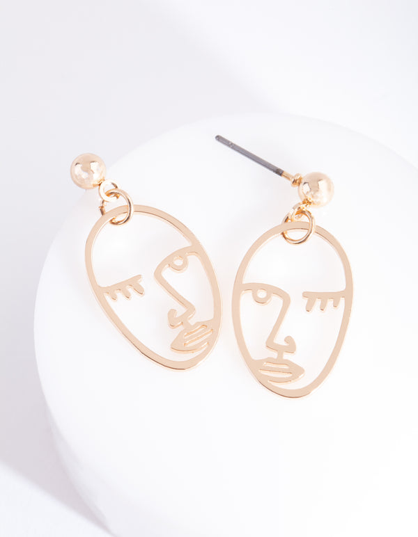 Gold Surreal Face Drop Earrings