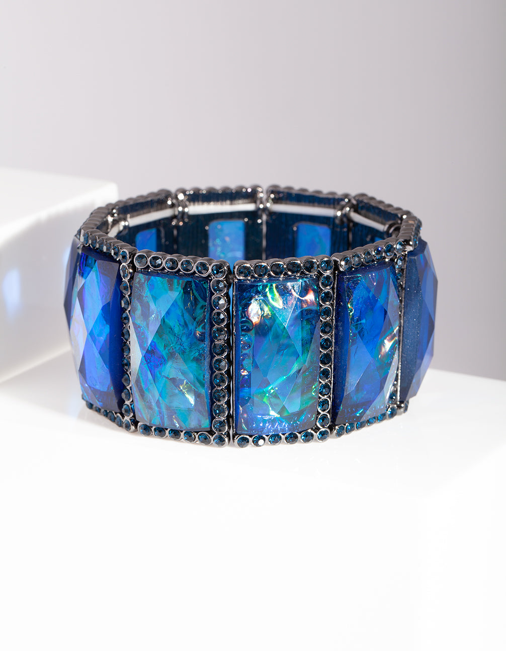 Blue Gunmetal Foil Stone Bracelet