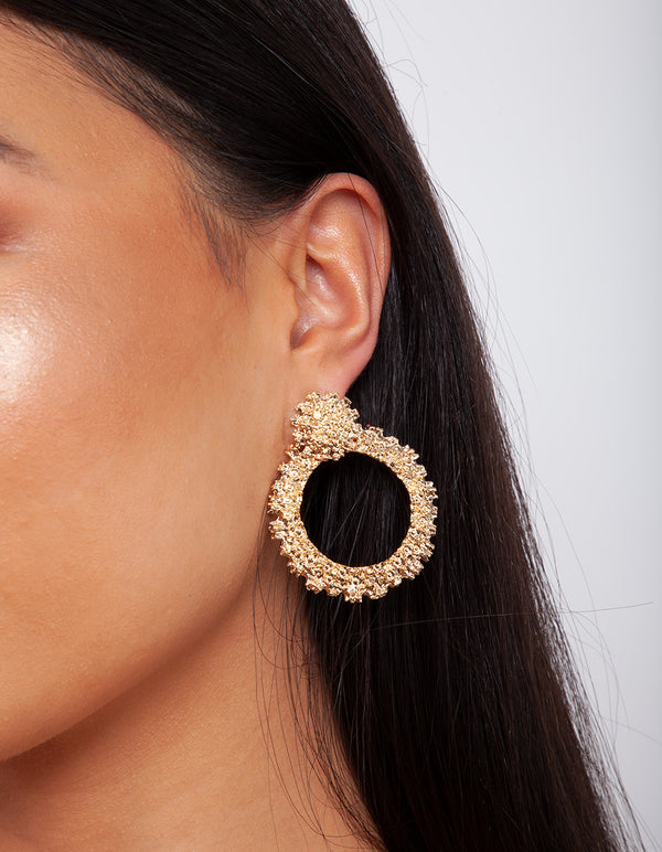 Gold Texture Loop Drop Earrings