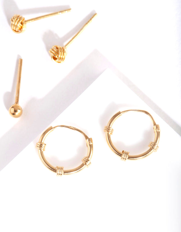 Gold Plated Sterling Silver Knot Hoop Earring Pack