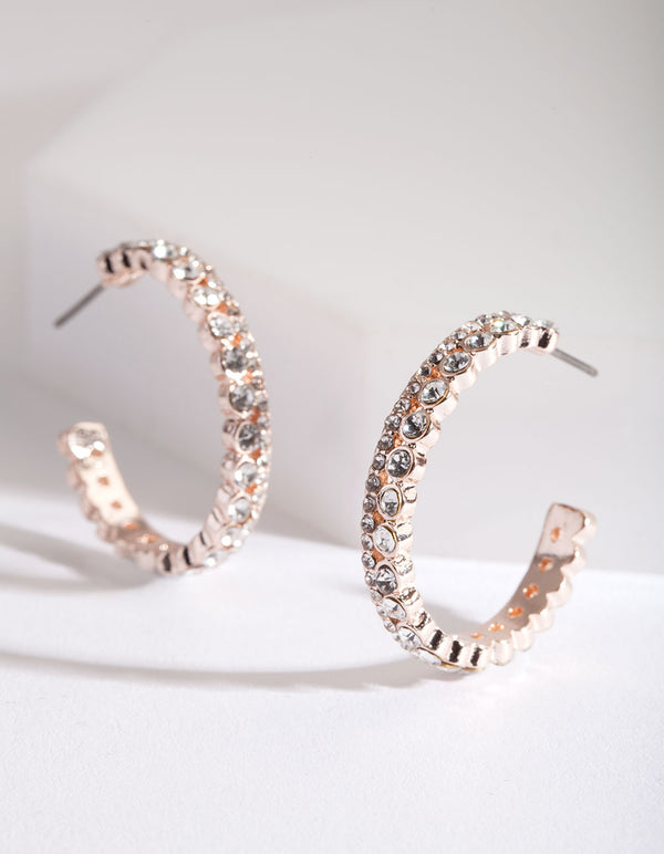 Rose Gold Diamante Open Hoop Earrings