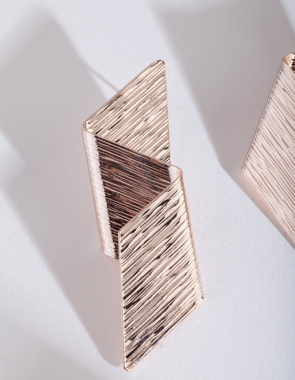 Rose Gold Fold Texture Drop Earrings