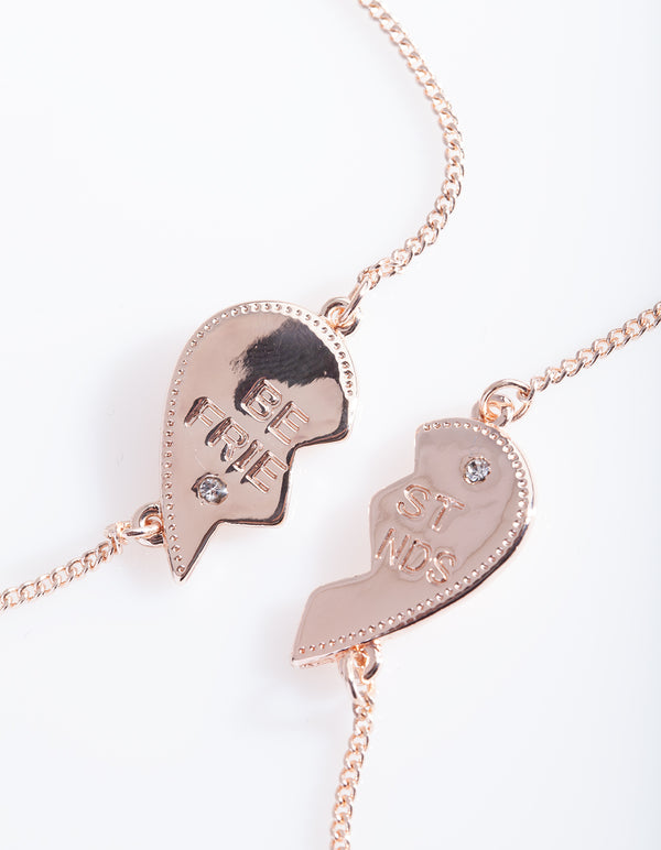 Rose Gold Best Friend Heart Bracelet Set