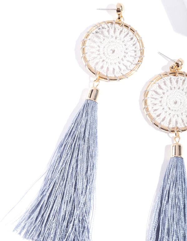 Grey Crochet Tassel Drop Earrings