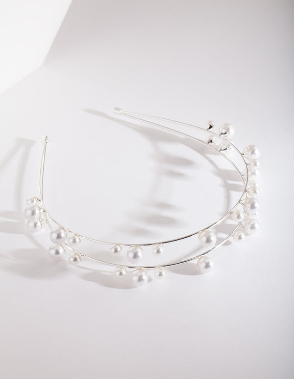 Silver Pearl Double Row Headband