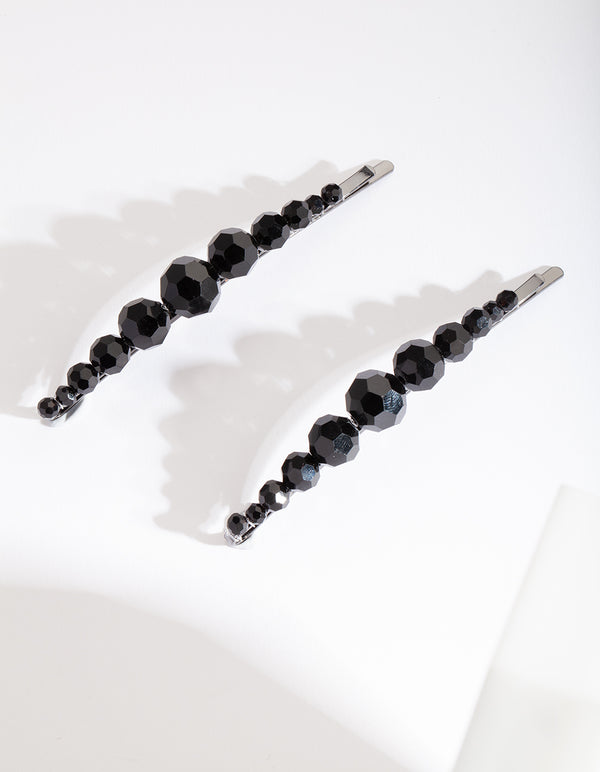 Black Glass Bead Hair Clip Pack