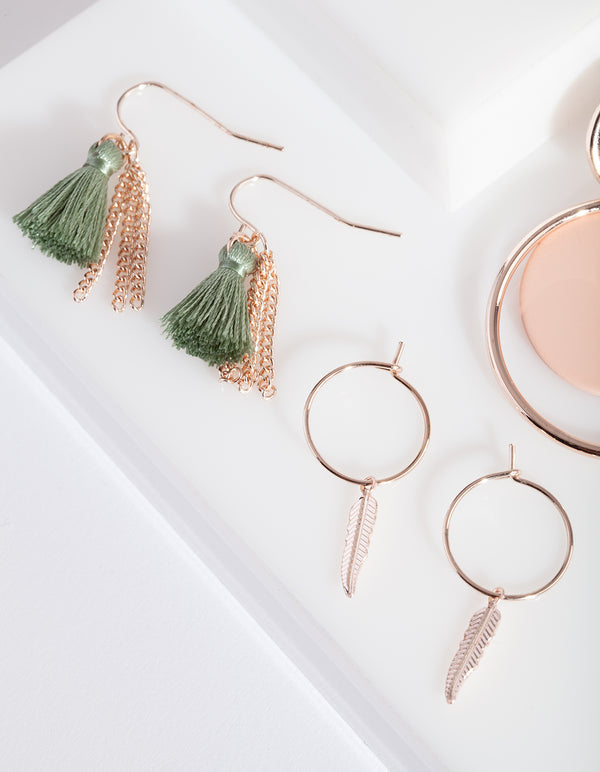 Rose Gold Pink Green Earring 6-Pack