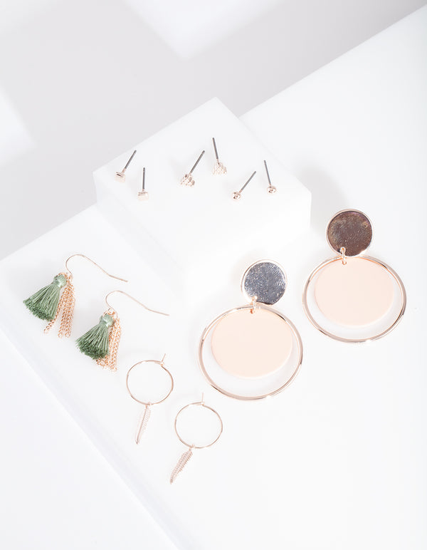 Rose Gold Pink Green Earring 6-Pack