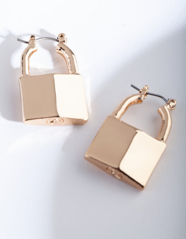 Gold Mini Lock Earrings