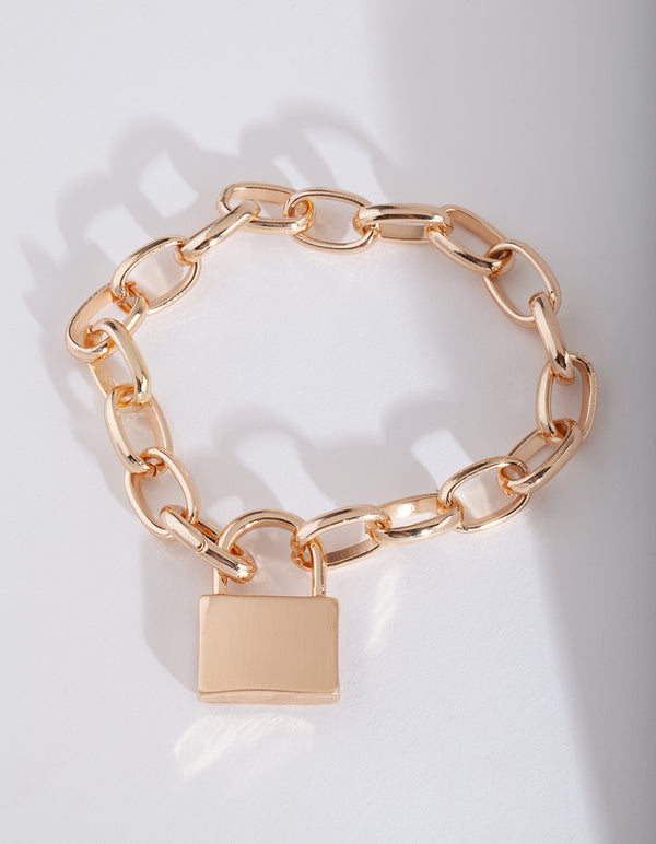 Gold Chain Link Lock Bracelet