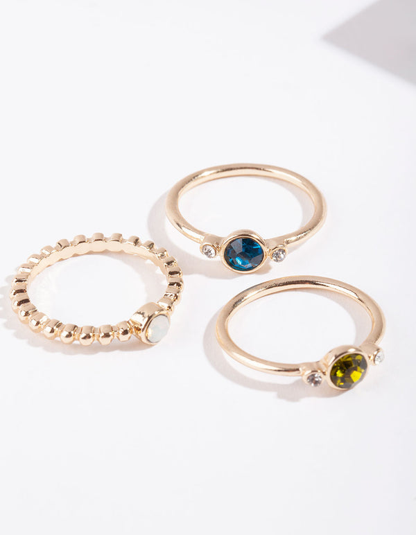 Multi Colour Gem Ring Stack