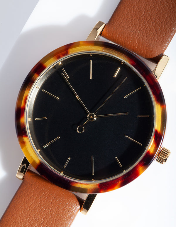 Tan Leather Tortoiseshell Watch