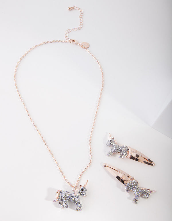 Kids Silver Unicorn Clip and Necklace