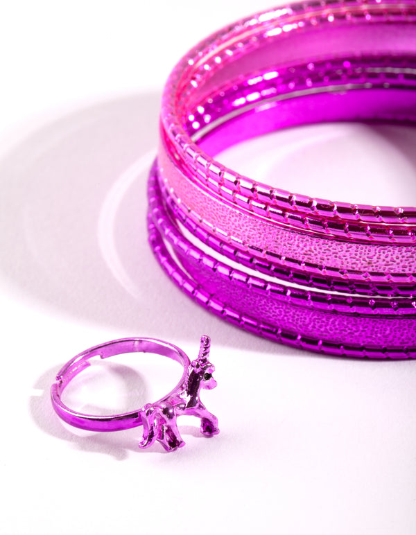Kids Pink Glitter Bangle & Ring 8-Pack Set
