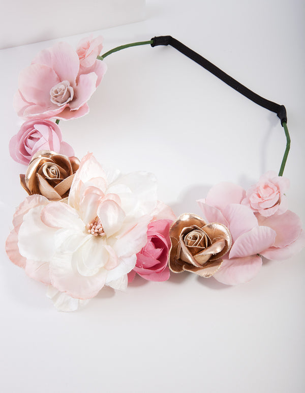 Kids Fabric Flower Metallic Crown