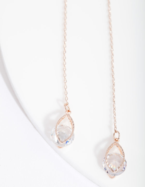 Rose Gold Cubic Zirconia Caged Teardrop Earrings