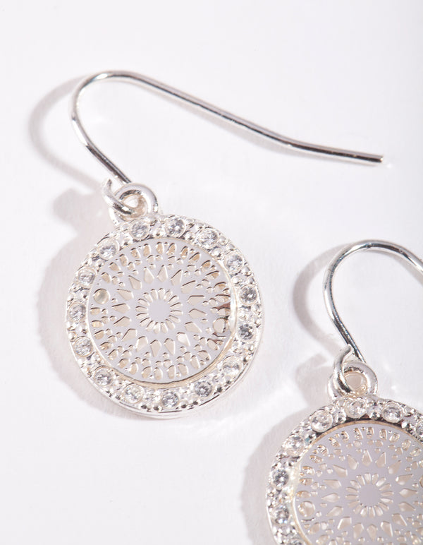 Silver Cubic Zirconia Stamp Earrings