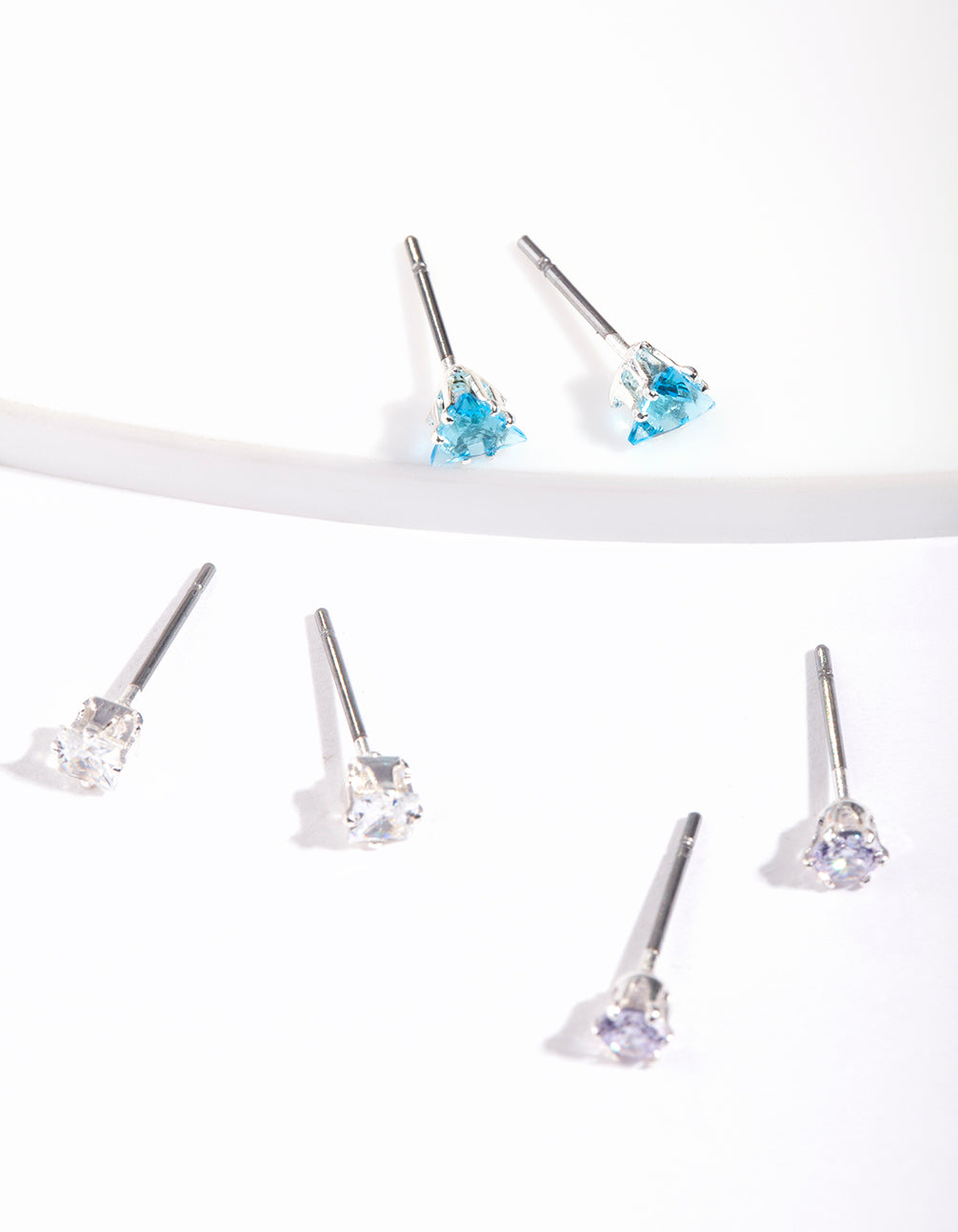 Silver Blue Cubic Zirconia Geo Earring Pack