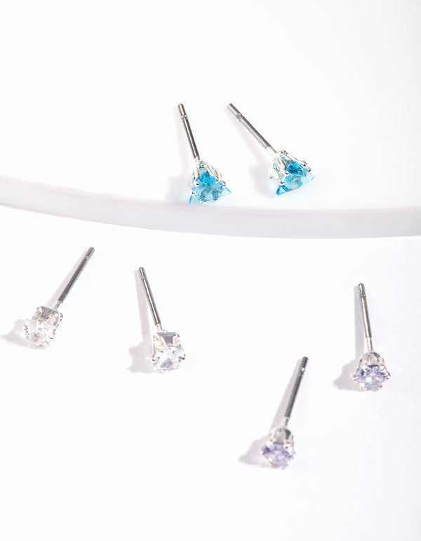 Silver Blue Cubic Zirconia Geo Earring Pack