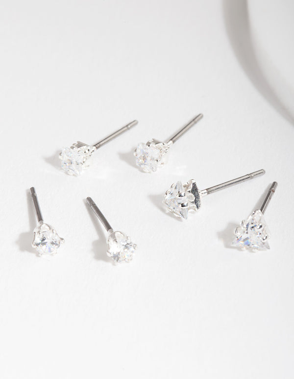 Silver Cubic Zirconia Geo Earring Pack