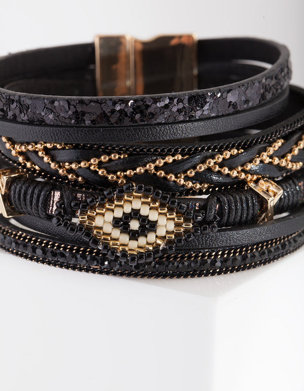 Black Multi Strand Cuff Bracelet